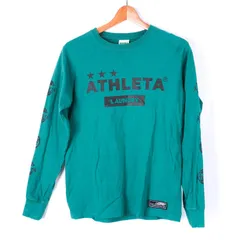 アスレタ 長袖Tシャツ ロンT ロゴプリント クルーネック トップス スポーツウエア コットン100% メンズ Sサイズ グリーン ATHLETA 【中古】