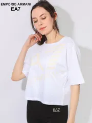 EMPORIO ARMANI EA7 (エンポリオ アルマーニ) BIGロゴ クルーネック 半袖 クロップド Tシャツ EA7L3DTT23TJRQZ ブランド レディース トップス (ホワイト)