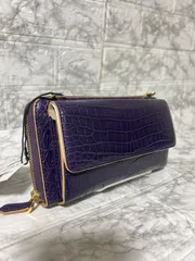 ウォレットポシェット☆スモールクロコ☆センター揃え☆スマホ入ります！♡BK