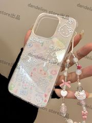 スマホケース　キティーちゃん　ホワイト　ストラップ付き　iPhone対応　アイフォンケース　iPhone16pro/16promax/15/14/13　可愛いケース　海外限定　新品未使用