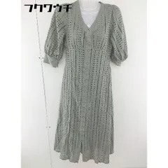 ◇ ◎ titivate ティティベイト 総柄 刺繍 Vネック 七分袖 膝下丈 ワンピース サイズS カーキ レディース  【中古】 【1109030009805】