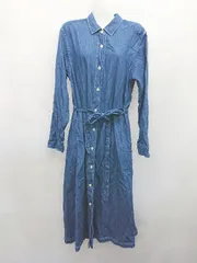 ◇ ⊂ ◎ UNIQLO ユニクロ デニム 長袖 膝下丈 シャツワンピース サイズM ブルー系 レディース P  【1407100015009】