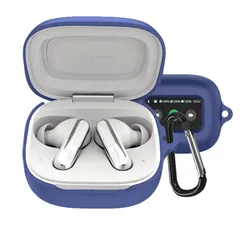 BUITFOU JBL LIVE BEAM 3 ケース JBL LIVE BEAM 3 保護ケース 柔らかい シリコン製 落下防止 キズ防止 耐衝撃 防塵 軽量 装着充電可能 カラビナ付き 紛失防止-ブルー