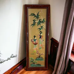 貴石画　孔雀？ガラス額　天然石　パワーストーン　色石　インテリア　オブジェ 貴石画 孔雀？ガラス額 天然石 パワーストーン 色石 インテリア