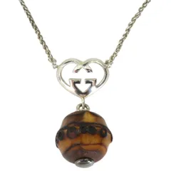 美品 グッチ インターロッキングＧ ハート ペンダント ネックレス シルバー925 木製 バンブー 0530【中古】GUCCI