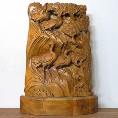 木彫りの岩上双虎 虎2頭 置物 立体彫刻 骨董品 高さ約66cm - メルカリ