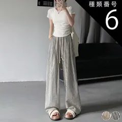 種類6:ブラウンスタンダード/M ワイドパンツ レディース ゆったり ストライプ 韓国 おしゃれ ロングパンツ ウエストゴム ワイド 春 夏 春夏 薄手 ポケット カジュアル 白 黒 ブラウン ミニマム トール きれいめ リゾート 大人