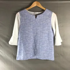 グラシア GLACIER ハニーズ カットソー ツイード ラメ キーネック シフォン フレア袖 白 紫系 Mサイズ 2025091400261