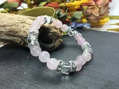 パワーストーン ブレスレット ローズクォーツ&水晶  天然石ブレス (シルバー) 8mm レディース  ●