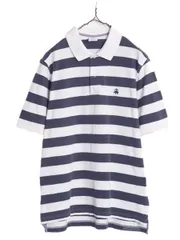 【お得なクーポン配布中!】 ブルックスブラザーズ 鹿の子 ワイド ボーダー 半袖 ポロシャツ メンズ M / Brooks Brothers 346 ワンポイント ホワイト ネイビー コットン