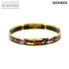 美品 エルメス HERMES エマイユ PM バングル ブレスレット ブラック マルチカラー 国旗 ゴールド Email PM 90286248