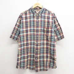 XL/古着 エディーバウアー 半袖 シャツ メンズ 00s 大きいサイズ コットン ボタンダウン 紺他 ネイビー チェック 25may26 中古 トップス