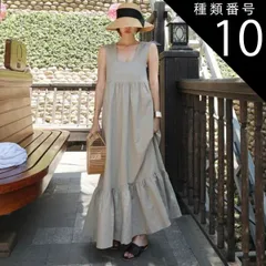 種類10：ブラウン/L ワンピース フレアワンピース ティアードワンピース ロジスワンピース ワンピドレス ロング ロング丈 マキシ マキシ丈 アンクル丈 袖なし ノースリーブ スクエアネック 襟なし フレア 切り替えデザイン ハイウエスト 綿 かわいい 大人