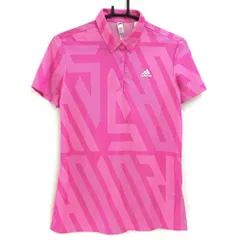 ★値下げ★【美品】アディダス 半袖ポロシャツ ピンク×白 総柄 胸ロゴプリント レディース OT ゴルフウェア adidas