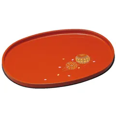 紀州塗り 紀州漆器 お盆 トレー 27cm 小判盆 朱 手まり唄 かわいい おしゃれ おぼん トレイ 和柄 日本製 国産