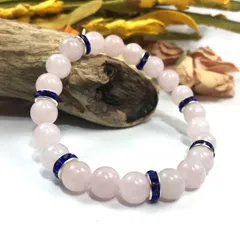 パワーストーン ブレスレット ローズクォーツ 天然石ブレス （ダークブルー）レディース 女性  数珠ブレス 開運 プレゼント ギフト  [9]