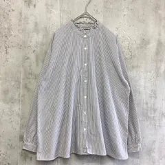 Samansnsa Mos2 サマンサモスモス　フリルスタンドカラーシャツ　白×青×ストライプ柄　レディース　Fサイズ