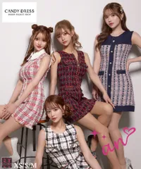 ネイビーレッド [AOC3542-NVR-2310] 【an/アン】チェック柄/ ツイード/ フロントジップ/ チェーン/ ポケットデザイン/ Aライン/ フレア/ ミニドレス/ キャバドレス / ワンピース