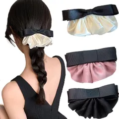小さめ ハーフアップ 大きめ ヘアアクセサリー 着物 ヘアピン ヘアクリップ 浴衣 髪留め 髪飾り 結婚式 可愛い 日常 大人 おしゃれ 通勤ブラック・ホワイト・ピンク 蝶結び バレッタ 3点セット サテンリボン