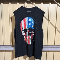 400 FADED GLORY ノースリーブ プリントTシャツ M ブラック スカル 星条旗 タンクトップ 古着卸 アメリカ仕入