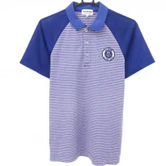 ジャックバニー 半袖ポロシャツ ライトピンク×ブルー 身頃ボーダー 袖メッシュ メンズ 5(L) ゴルフウェア Jack Bunny