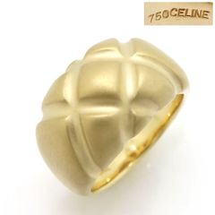 CELINE VINTAGE RING 750 リング K18 イエローゴールド 約12号 キルティングデザイン ルビー 0.02 仕上げ済 美品 ヴィンテージ セリーヌ ◆送料込◆質屋-9248