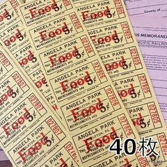 307・R-1916　ヴィンテージ　 ANGELA PARK　FOODチケット　40枚 ジャンクジャーナル　チケット　遊園地　アメリカ　クーポン　ラベル　チケット　古い物　コレクション　紙もの　スクラップ　おすそ分けファイル　交換便