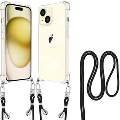 iPhone13Promax ケース アイフォン カバー【ストラ ップ付き】ショルダー  肩がけ 首掛け 紐付き 斜めがけ 薄型 透明 PC + 軽量 シリコン TPUバンパー カバー MagSafe ワイヤレス充電対応 スマホ ケース (クリア)