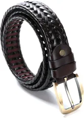 Harewith ハレウィズ ベルト メンズ メッシュ レザー 本革 編み込み ビジネス カジュアル(ブラウン,  Free Size)