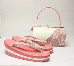 草履バッグセット エナメル×レース 白×ピンク Mサイズ 三枚芯 u21-6