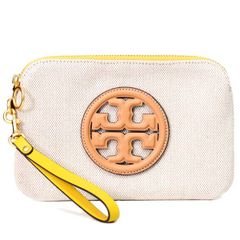トリーバーチ ポーチ TORY BURCH キャンバス レザー ペリー リストレット ジップ クラッチ マルチポーチ ナチュラル 90316