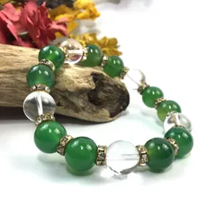 緑瑪瑙&水晶 パワーストーン ブレスレット 天然石 12mm （ゴールド）メンズ・レディース　男性・女性　数珠ブレス　開運  [1]