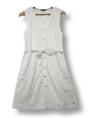 【送料無料】トミーヒルフィガー ノースリーブ ワンピース ウエスト紐 ウエスト切替 白 アイボリー サイズ6 ■管理番号L29004SSA25-250614-50（510）