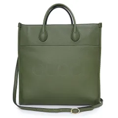 グッチ エンボス ロゴ ミディアム 2WAY ショルダー ハンドバッグ 斜め掛け レザー カーキ ゴールド金具 674850 GUCCI（未使用　展示品）