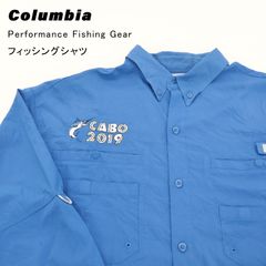 古着　Columbia　PFG　フィッシングシャツ　ブルー　used　アウトドア　Performance Fishing Gear　コロンビア　刺繍　青　ストレッチ　匿名配送