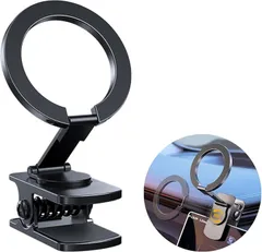 Antion マグネットスマホホルダー クリップ式 MagSafe対応 面ファスナー付き スマホスタンド 折り畳める 車載ホルダー 三関節調整 携帯スタンド 卓上用 車載用 旅行用 携帯便利