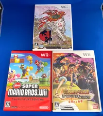 Wii New スーパーマリオブラザーズ/ワンピースアンリミテッドクルーズ　エピソード2/大神 (動作未確認)　3点セット　まとめ　ゲームソフト