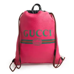 グッチ ロゴプリント ドローストリング ナップサック リュック デイパック バックパック カーフスキン レザー ピンク 494053 GUCCI（新品・未使用品）