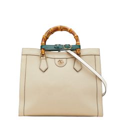 グッチ バンブー ダイアナ ミディアム ハンドバッグ ショルダーバッグ 2WAY 655658 ベージュ グリーン レザー レディース GUCCI【205-17787】