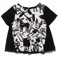 アルベロベロ OLLEBOREBLA Tシャツ カットソー スキッパー 半袖 ブタさん スマイル ハンカチ アップリケ 黒 レディース 【中古】 アルベロベロ OLLEBOREBLA Tシャツ カットソー スキッパー 半袖