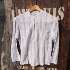 【Hollywood Ranch Market 】 ハリウッドランチマーケットハリラン 聖林公司 ストライプ  ガーゼ ノーカラーシャツ 長袖シャツ 1(S)