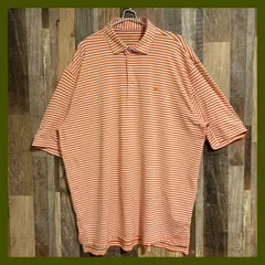 メンズ 古着 半袖 ポロシャツ ニワトリ 刺繍 ロゴ ボーダー オレンジ XL ポリエステル