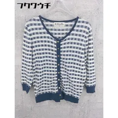 ◇ nano universe The 1st. Floor コットン ニット 七分袖 カーディガン サイズF オフホワイト ネイビー レディース 【中古】 【1002798465695】