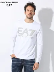 EMPORIO ARMANI EA7 (エンポリオ アルマーニ) ネオンBIGロゴ クルーネック 長袖 Tシャツ ロンT 3DPT38PJMUZ ブランド メンズ 男性 トップス (ホワイト)