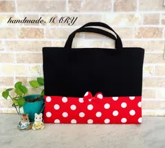 赤白ドットのシンプルマチありレッスンバッグ　縦30×横40×マチ5