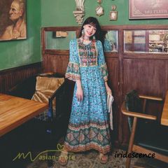 ワンピース 長袖 レディース ロング丈 コットン Aライン ゆったり 体型カバー 大人 可愛い ナチュラル 春 夏 秋 エスニック 海外旅行 vネッLFY10本日限定