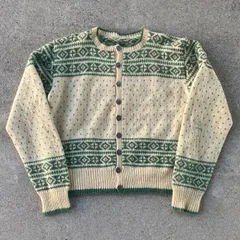 70's Nordic pattern wool knit cardigan. 古着　ノルディックカーディガン　ウールチロルニット　ホワイト　メタルボタン　古着　 白　レディース