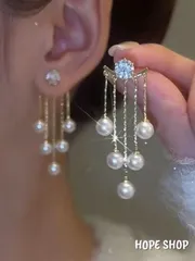 フェイクパール装飾のタッセルピアス、ユニーク なデザインのファッションヴィンテージピアス、 両方のスタイルで着用可能