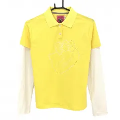 ★SALE価格★【超美品】ビバハート×ハローキティ 長袖ポロシャツ イエロー×白 重ね着風 レディース 42(L) ゴルフウェア VIVA HEART