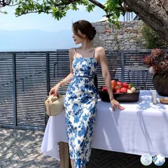 ワンピース レディース 花柄 キャミソール 大柄 小花柄 膝丈 セクシー エレガント 背中みせ タイト バカンス リゾート 韓国 メール便送料無料